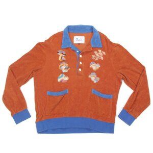 TOMBOLO Disco Fungi Cabana Terry Cloth Long Sleeve Mushroom Shirt Unisex M /206